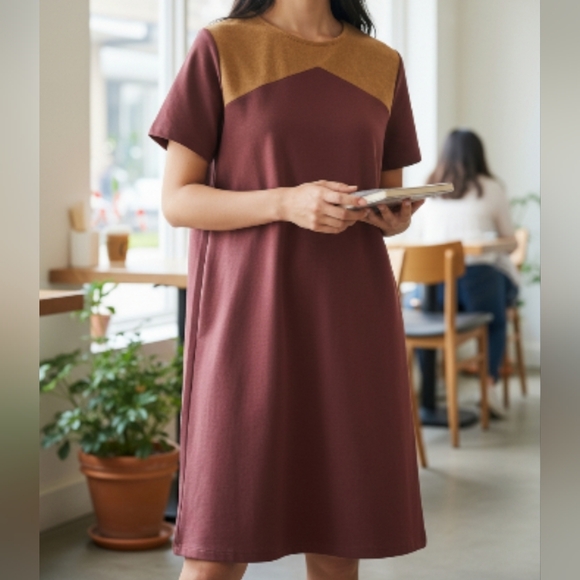 vfish Dresses & Skirts - VFISH | Colour Block Midi Shift Dress Maroon And Tan Size M